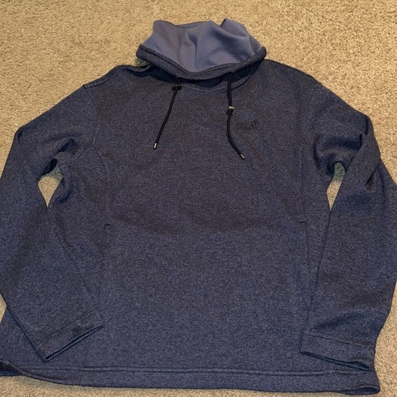 Jack Wolfskin Sweaters - Jack Wolfskin Heathered Blue Drawstring Cowl Neck Sweater Hoodie Size XL